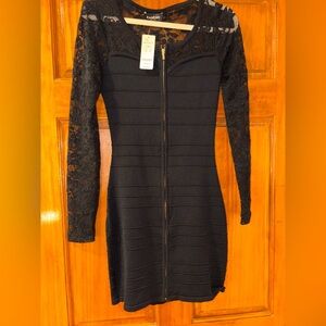 Bebe Black Long Sleeve Bodycon Dress